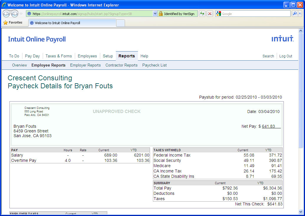 view my paycheck intuit sign up