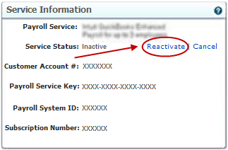 In the Service Information section, click the Reactivate link next to the service status.