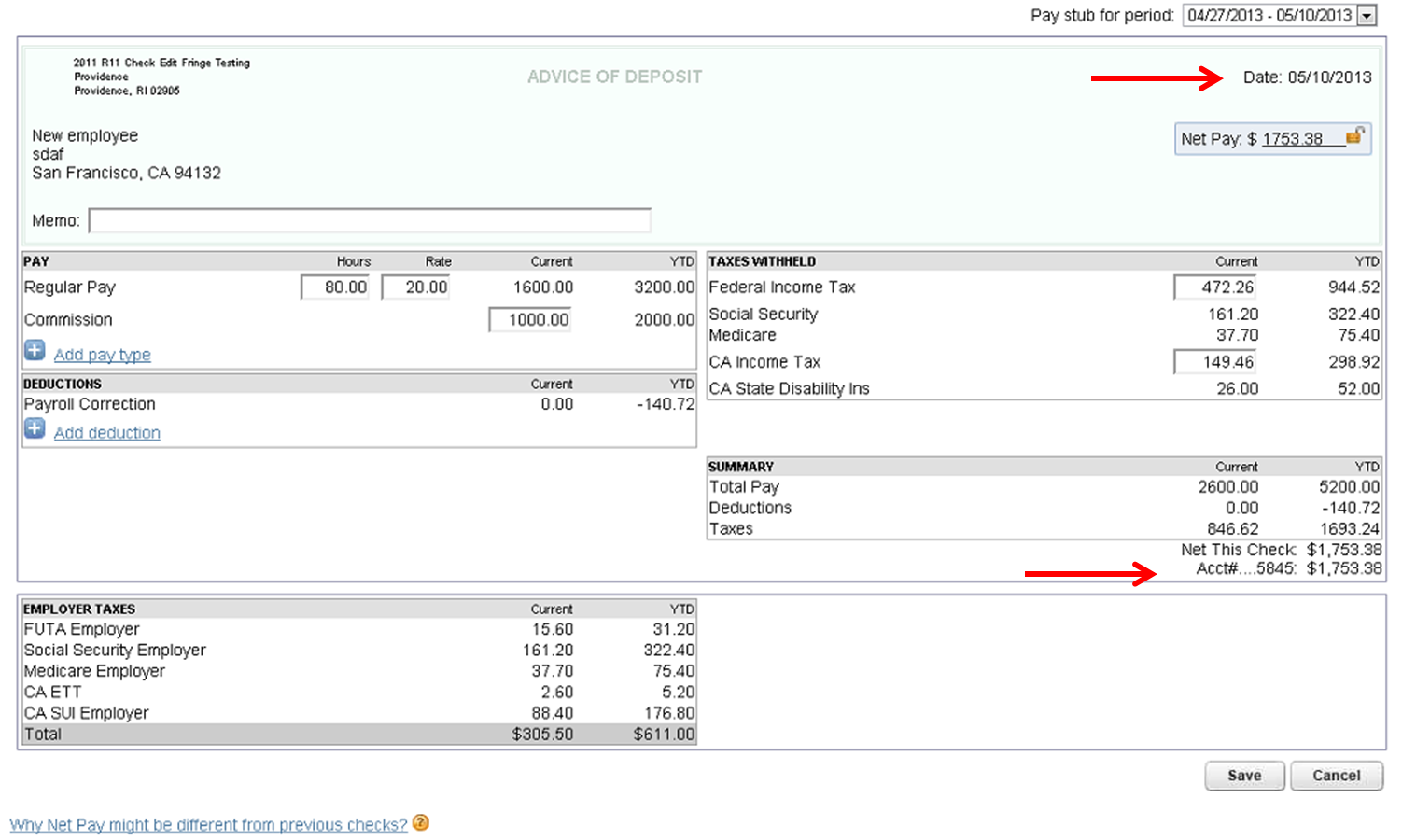 Payroll Check Intuit Payroll Check Stubs