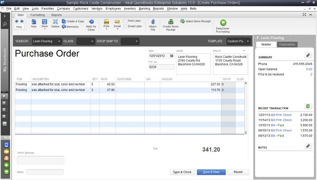 purchase orders quickbooks online