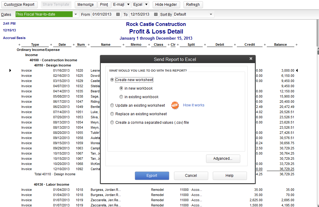 can an template created in quickbooks for mac be exported to excel